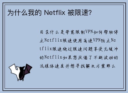 为什么我的 Netflix 被限速？